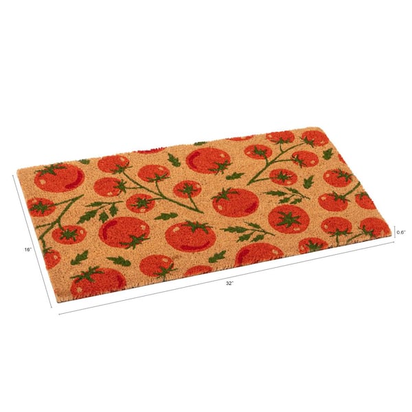 Storied Home Tomatoes Print Beige 16 in. x 32 in. Coir PVC Backing