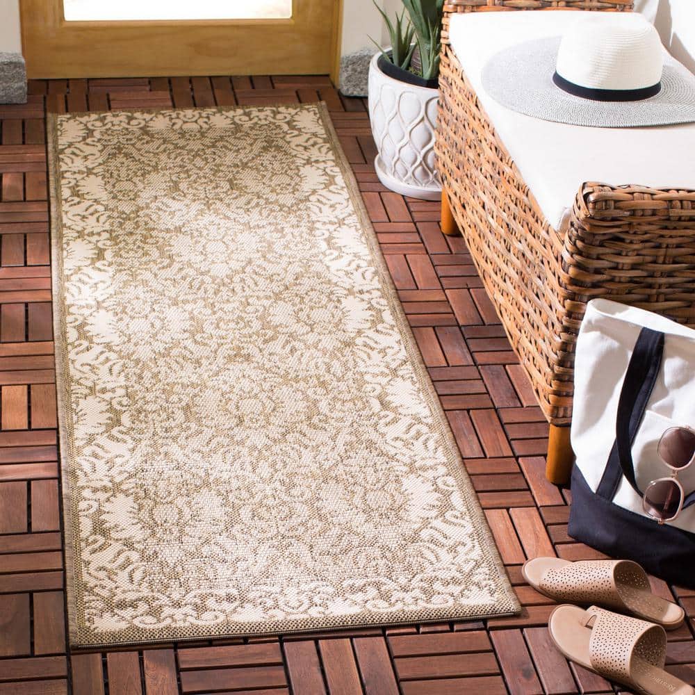 Reversible Easy-Care Brown/Natural Synthetic Runner Rug, 2'3" x 6'7"