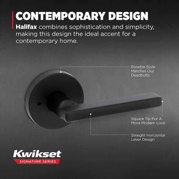 Kwikset Halifax Matte Black Round Bed/Bath Door Handle with