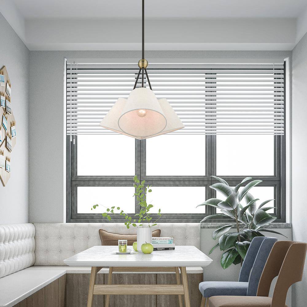 Elegant Symphony 3-Light Bronze & Crystal Chandelier with Oatmeal Fabric Shades