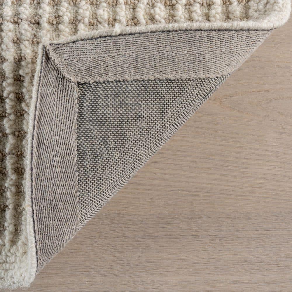 Ivory and Beige Wool Handmade Tufted Rectangular Area Rug