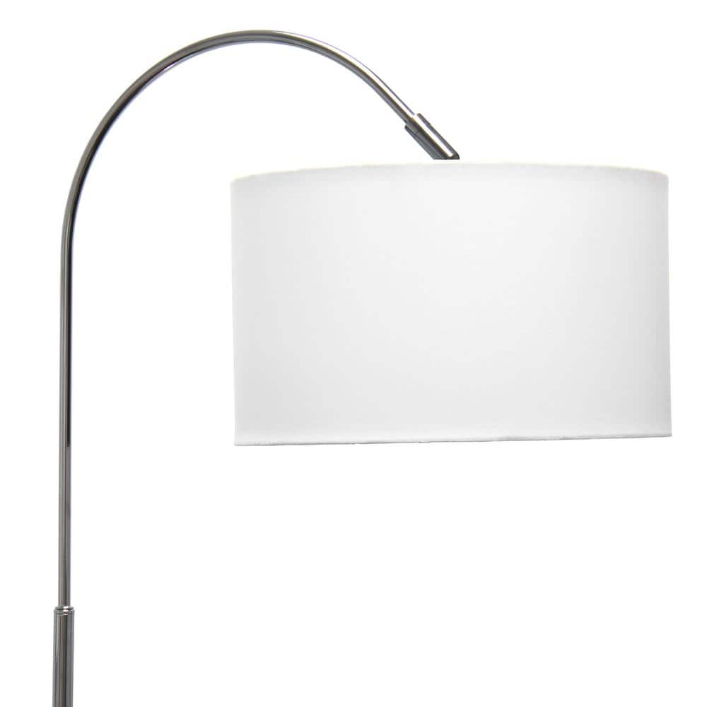 66" Brushed Nickel Arc Floor Lamp with White Fabric Shade