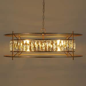 Modern 6-light Vintage Gold Chandelier with Hand-made Crystal for Living Room, Contemporary Glam Drum Ceiling Light