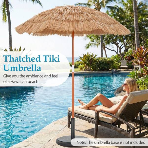 6' tiki tilt patio umbrella Clihome 6 ft. Thatched Tiki Patio Umbrella in Natural, Push-Button Tilt, Lightweight with Carry Bag