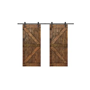 K Series 48 in. x 84 in. Solid Wood Dark Brown Finished Pine Wood Sliding Barn Door With Hardware Kit