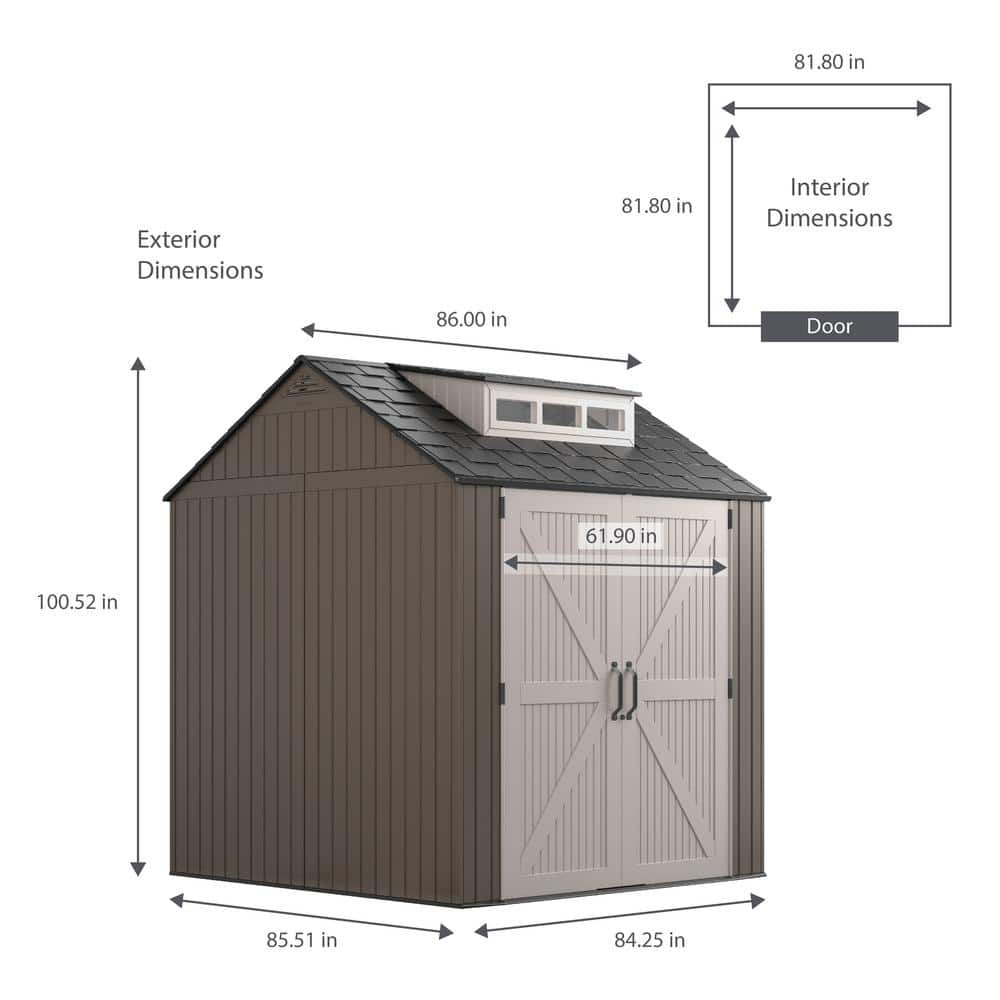 Brown Resin Medium Outdoor Storage Shed with Windows, 7 x 7 ft