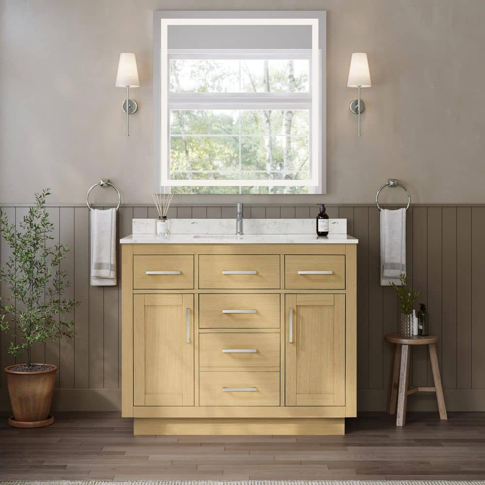 Beckett TK 42 in. Single Freestanding Rift Oak Bath Vanity with Carrara Cultured Marble Top price history on PriceWatchPro