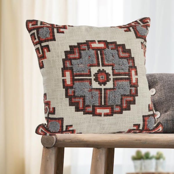 Unbranded Geometric Red and Gray Geometric Hypoallergenic Polyester 18 in. x 18 in. Indoor Throw Pillow
