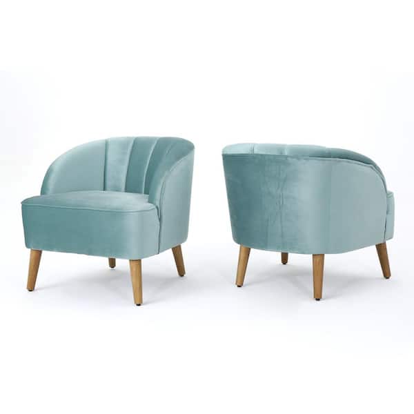 Noble House Amaia Seafoam Blue Velvet Upholstered Club Chair (Set of 2)