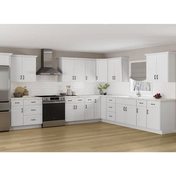 Shaker 18 in. W x 24 in. D x 96 in. H Assembled Pantry Cabinet in Satin White