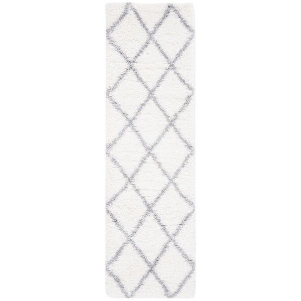 SAFAVIEH Fontana Shag Cream/Gray 2 ft. x 8 ft. Geometric Runner Rug