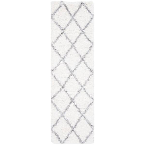Fontana Shag 2 ft. x 10 ft. Cream/Gray Diamond Runner Rug