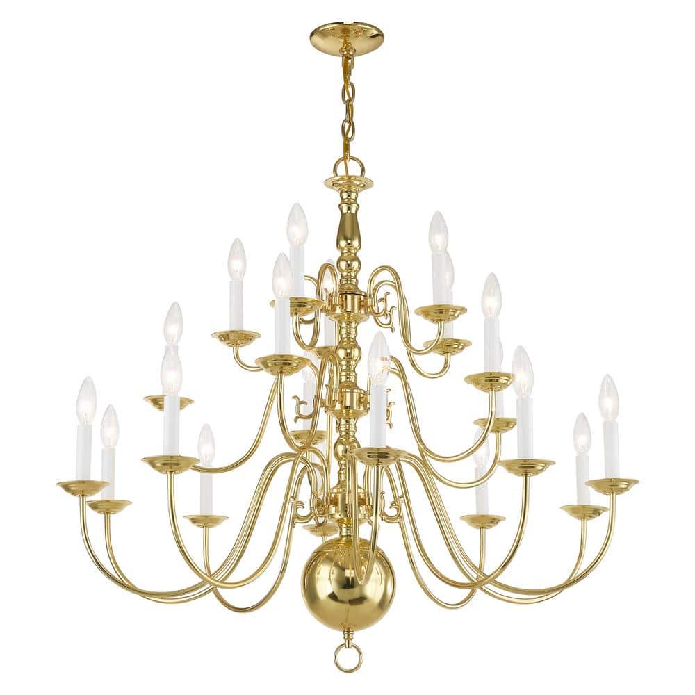 Williamsburgh 20-Light Polished Brass Colonial Chandelier