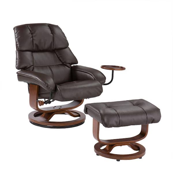 Unbranded Cafe Brown Leather Reclining Chair with Ottoman