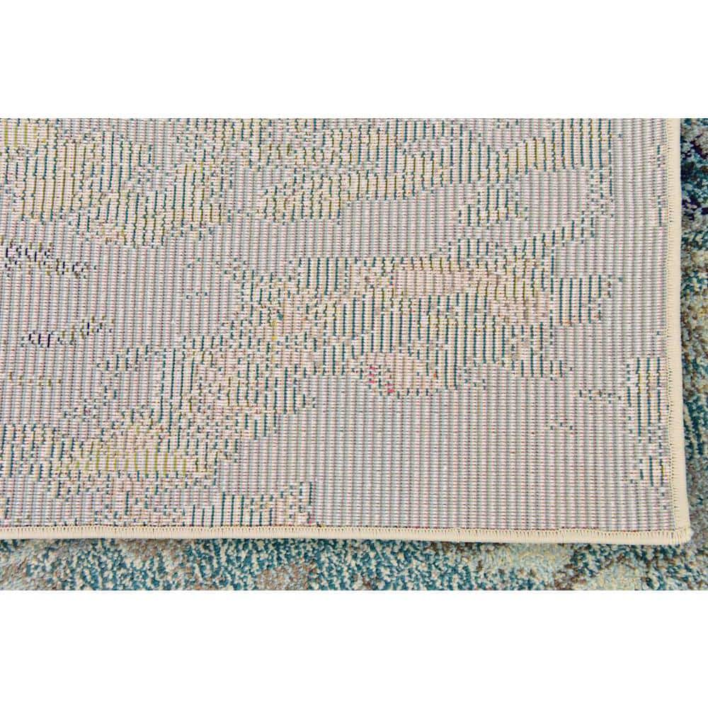 Luminous Light Blue Abstract Synthetic Indoor Rug, 10' 6" x 16' 5"
