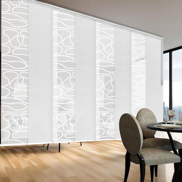 EMOH Latte Swirl 130 in. - 175 in. W x 94 in. L Adjustable 8- Panel White Double Rail Panel Track with 23.5 in. Slates