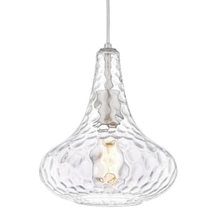 60-Watt 1-Light Clear Shaded Pendant Light with Hammered Glass Shade, No Bulbs Included