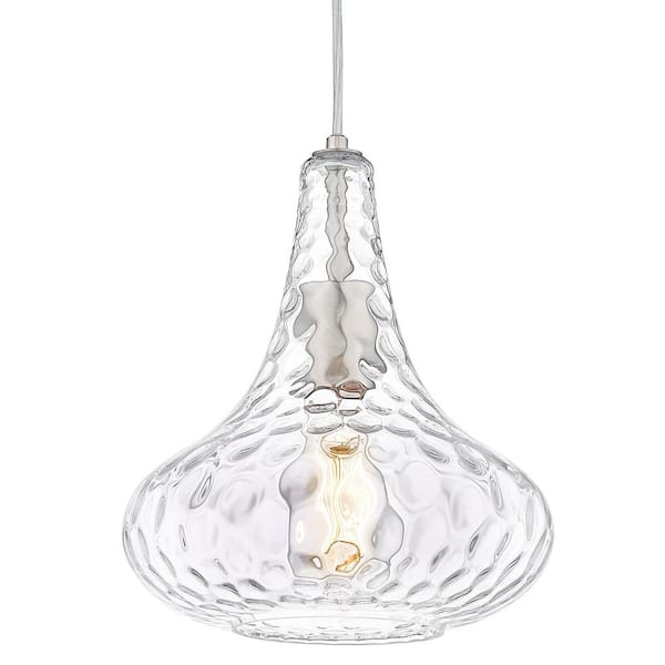 JAZAVA 60-Watt 1-Light Clear Shaded Pendant Light with Hammered Glass Shade, No Bulbs Included