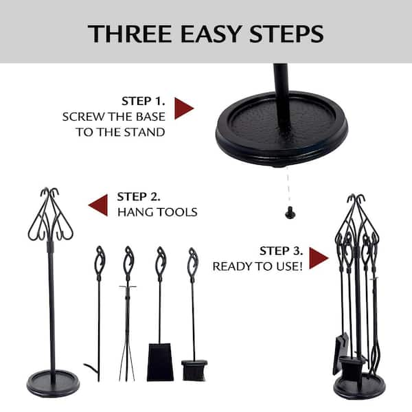 Pleasant Hearth Gothic 5-Piece Fireplace Tool Set with Decorative Handles  666 - The Home Depot