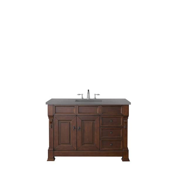 James Martin Vanities Brookfield 48 in. W x 23.5 in. D x 34.3 in. H Single Vanity in Warm Cherry with Quartz Top in Grey Expo