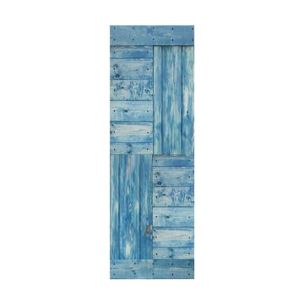 ISLIFE S Series 30 in. x 84 in. Worn Navy Finished DIY Solid Wood Barn Door Slab - Hardware Kit Not Included