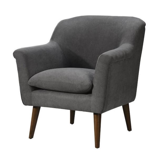 Benjara 32 in. Gray Fabric Arm Chair with Angled Wooden Legs