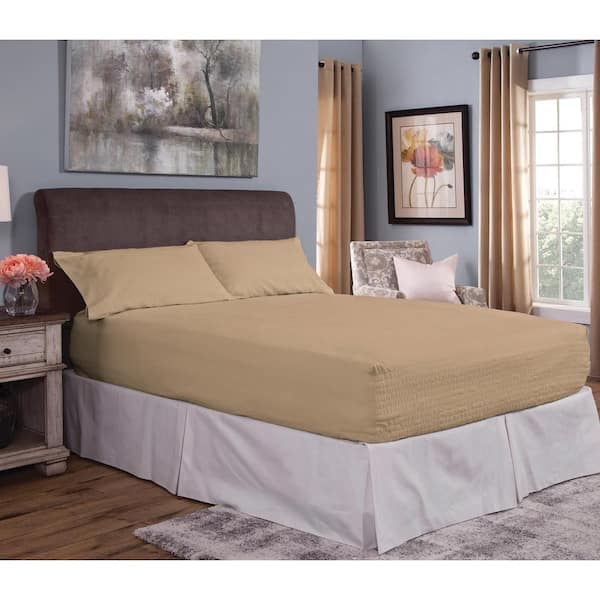 Bed Tite Flannel 4-Piece Fawn Solid King Sheet Set