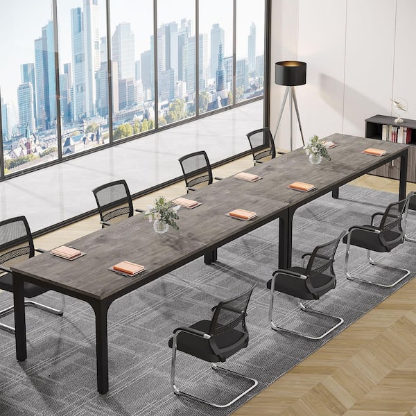 Moroni 78.7 in. Gray and Black Wood Computer Desk, Rectangular Conference Table Seminar Table for 6-8 People, 2-Pieces