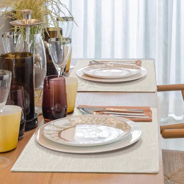 Afoxsos 19 in. x 13 in. Cream Cloth Linen Blend Washable Farmhouse Dining Table Mats (Set of 6)