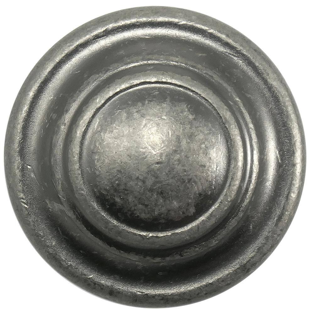 Antique Pewter Round Cabinet Knob with Mounting Hardware