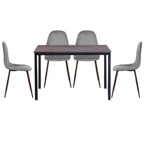 Brandt Scargill Gray 5 Pieces Rectangle Walnut MDF Top Dining Table Chair Set With 4 Upholstered Dining Chair