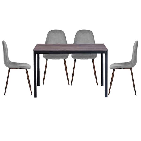 Homy Casa Brandt Scargill Gray 5 Pieces Rectangle Walnut MDF Top Dining Table Chair Set With 4 Upholstered Dining Chair