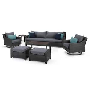 Deco 8-Piece Sofa and Motion Club Chair Wicker Patio Conversation Set with Gray Cushions