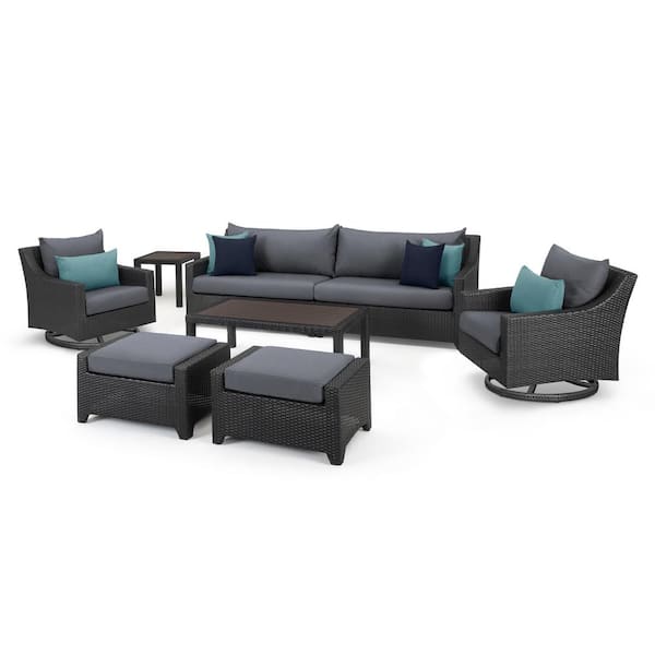 RST BRANDS Deco 8-Piece Wicker Motion Patio Conversation Deep Seating Set with Gray Cushions