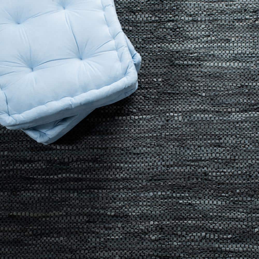 Handmade Blue and Natural Cotton Cowhide Striped 8' x 10' Area Rug