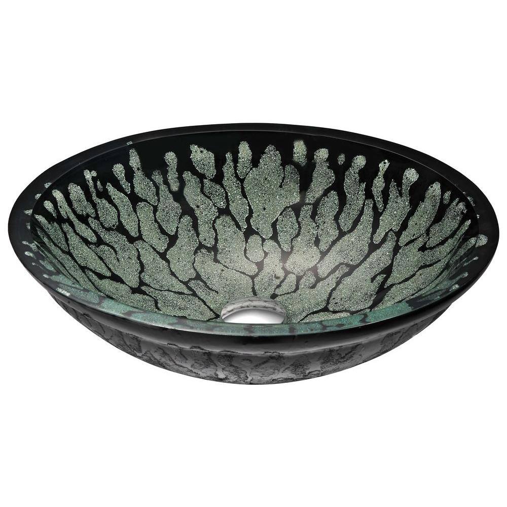 ANZZI Bravo Series Round Deco-Glass Vessel Sink in Lustrous Black LS ...