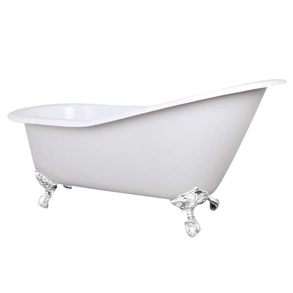 Aqua Eden 5 ft. Cast Iron Slipper Clawfoot Non-Whirlpool Bathtub in White