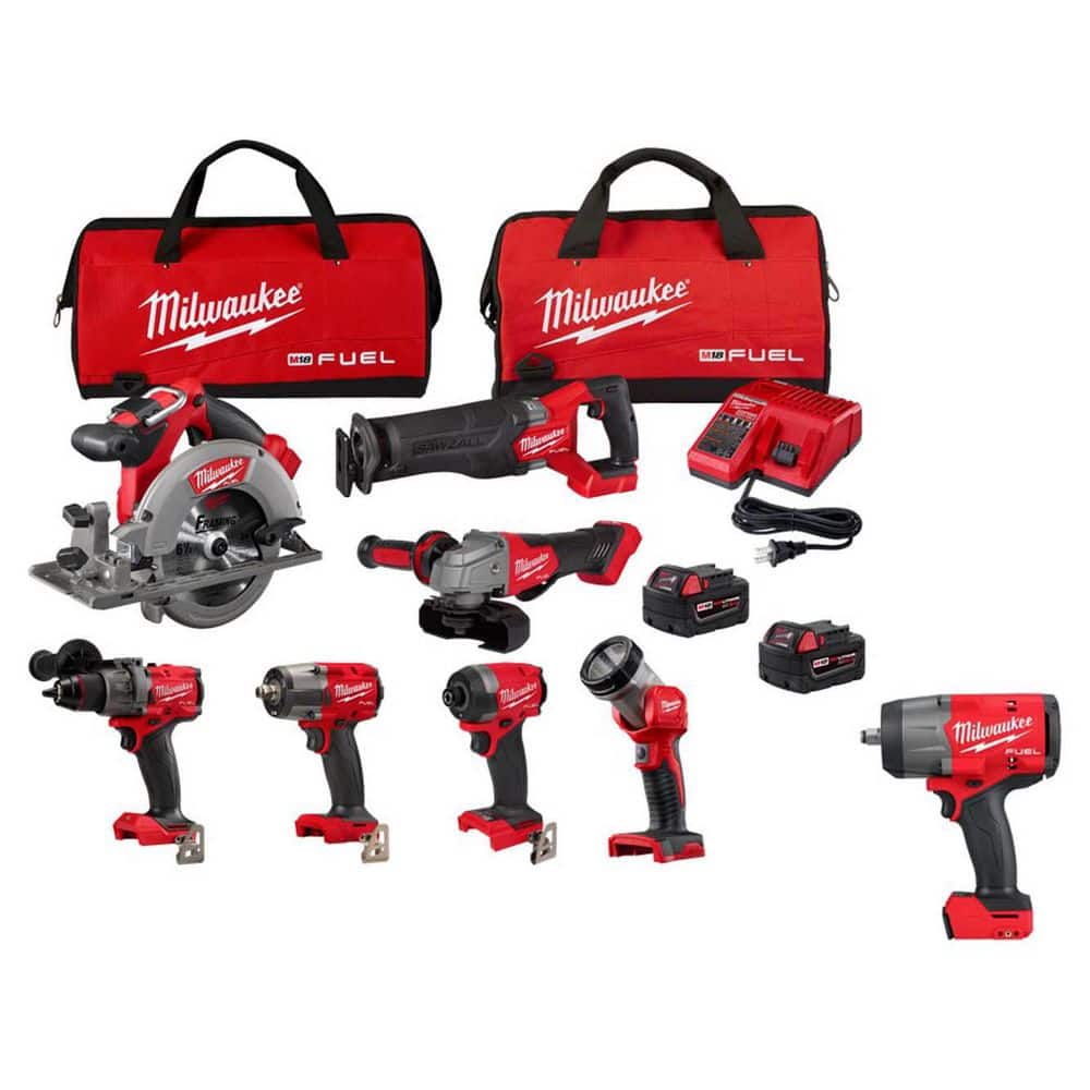 Milwaukee M18 FUEL 18V Lithium-Ion Brushless Cordless Combo Kit (7-Tool) with 1/2 in. Impact Wrench w/ Friction Ring 3697-27-2967-20