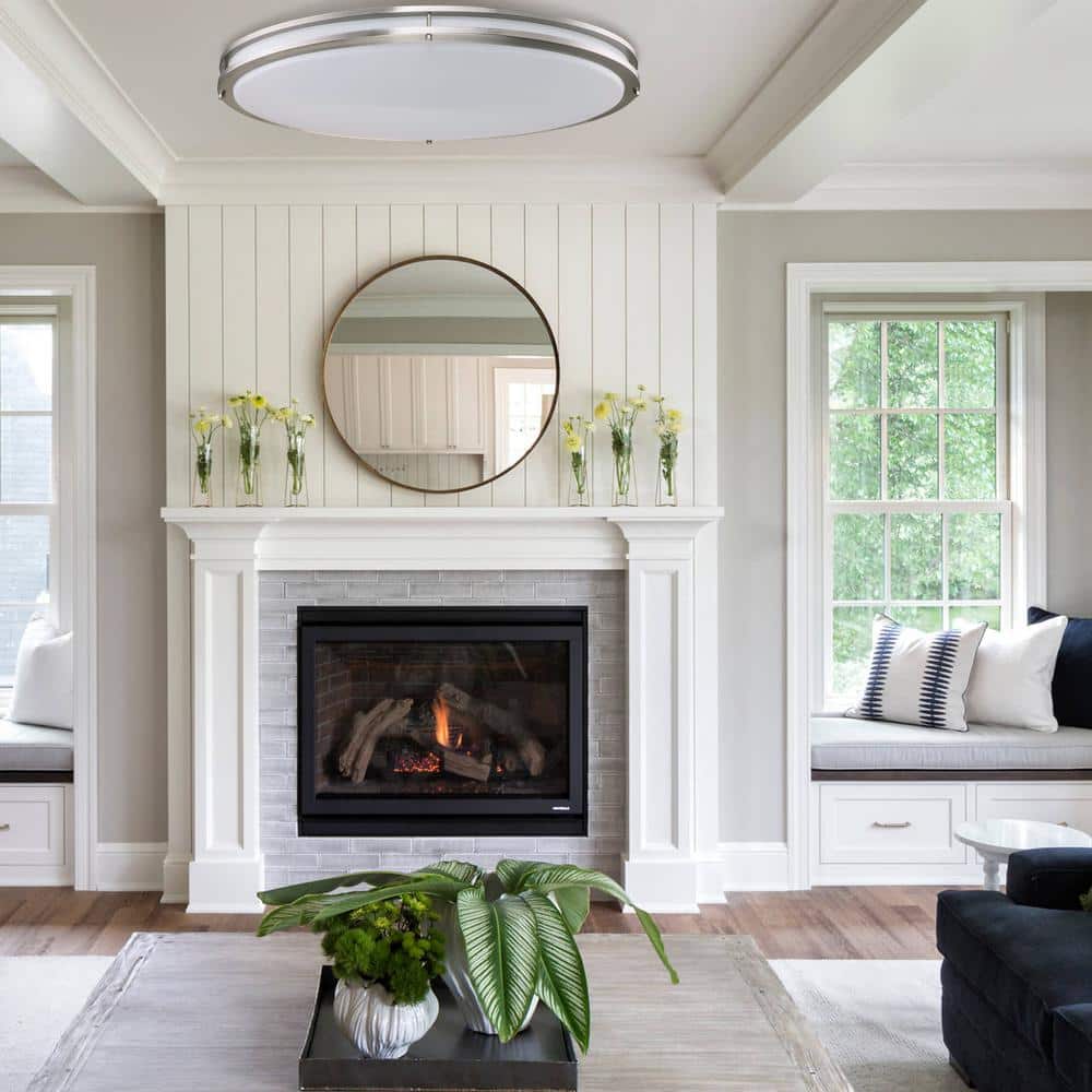 Sleek 32.5" Brushed Nickel LED Oval Flush Mount with Acrylic Shade