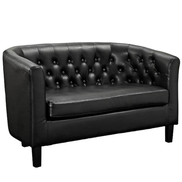 MODWAY Prospect 49 in. Black Faux Leather 2-Seater Loveseat with Round Arms