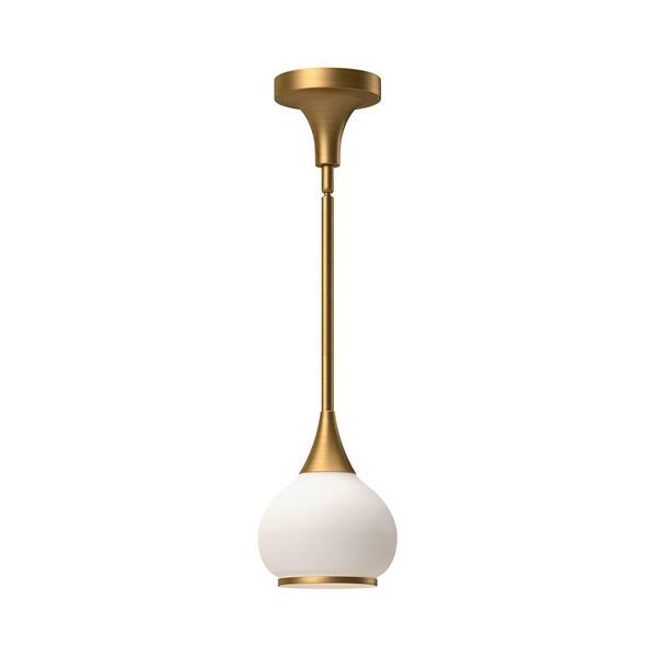 KUZCO Hazel 60-Watt 1 Aged Brass/Matte Opal Glass Pendant Light