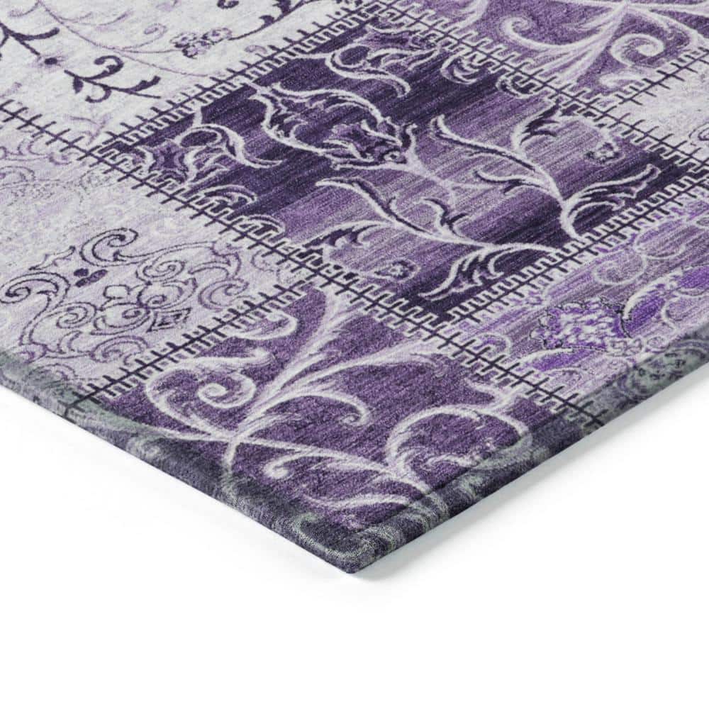 Purple Rectangular Machine-Washable Synthetic Area Rug