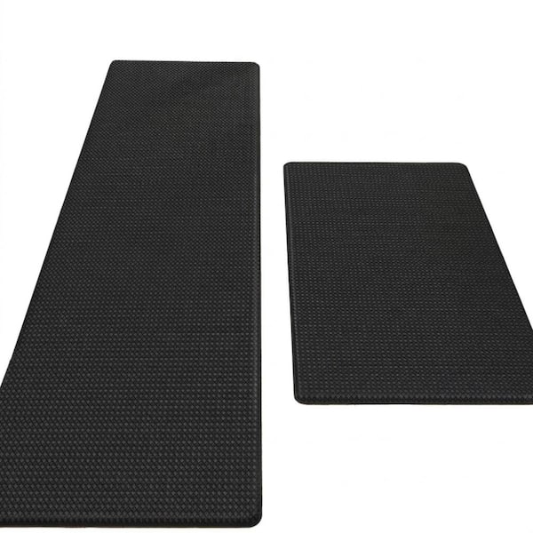Black 17 in. x 29 in. and 17 in. x 59 in. PVC Waterproof Non-Slip Anti-Fatigue Indoor Outdoor Kitchen Mats Set of 2
