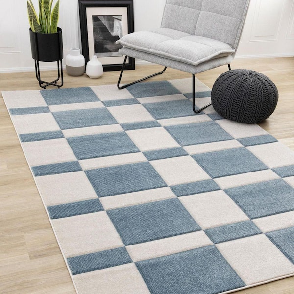 Islae Collections 8 ft. x 11 ft. Blue Geometric, Stripes Indoor Area Rug