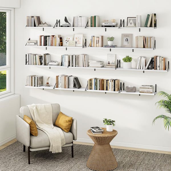 47.2 in W x 7.9 in Decorative Wall Shelf, 8 Inches Deep Wall Bookshelf Mounted Display White