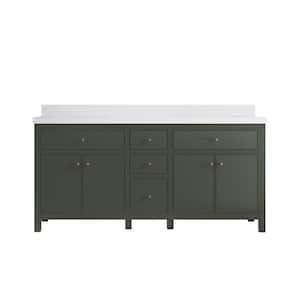 Sonoma 72 in. W x 22 in. D x 36 in. H Double Sink Bath Vanity in Pewter Green with 2" White Quartz Top