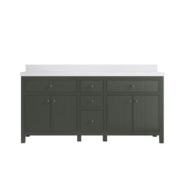 Willow Collections Sonoma 72 in. W x 22 in. D x 36 in. H Double Sink Bath Vanity in Pewter Green with 2 in. White Quartz Top