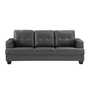 Malcolm 88.5 in. W Straight Arm Faux Leather Rectangle Sofa in. Gray