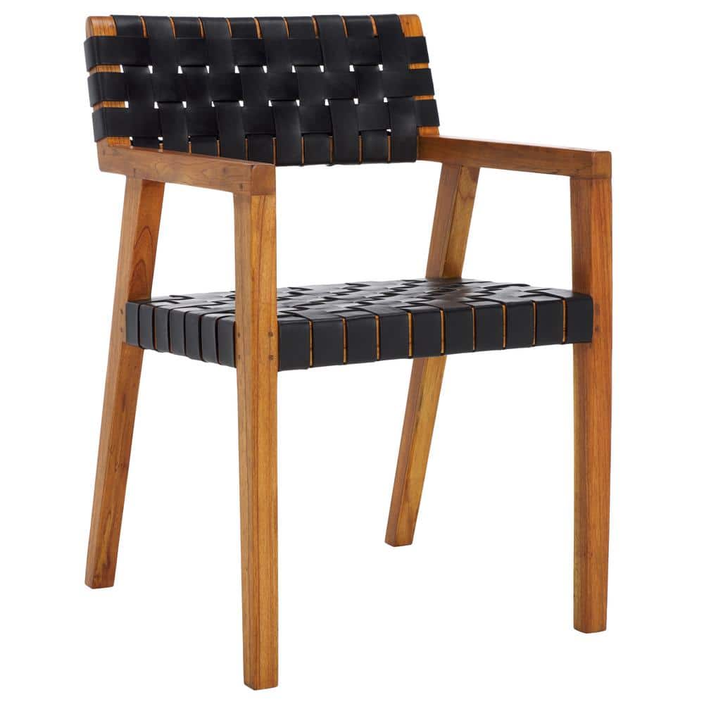 Cire Black Leather and Natural Wood Side Chair