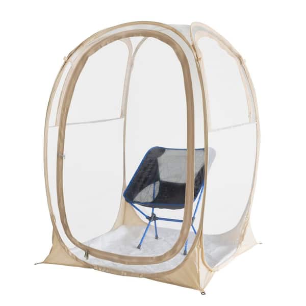 EighteenTek 40 in. x 40 in. x 62 in. Beige Instant Pop Up Bubble Tent, Shelter Rain Camping Tent, Waterproof, Cold Protection, Clear